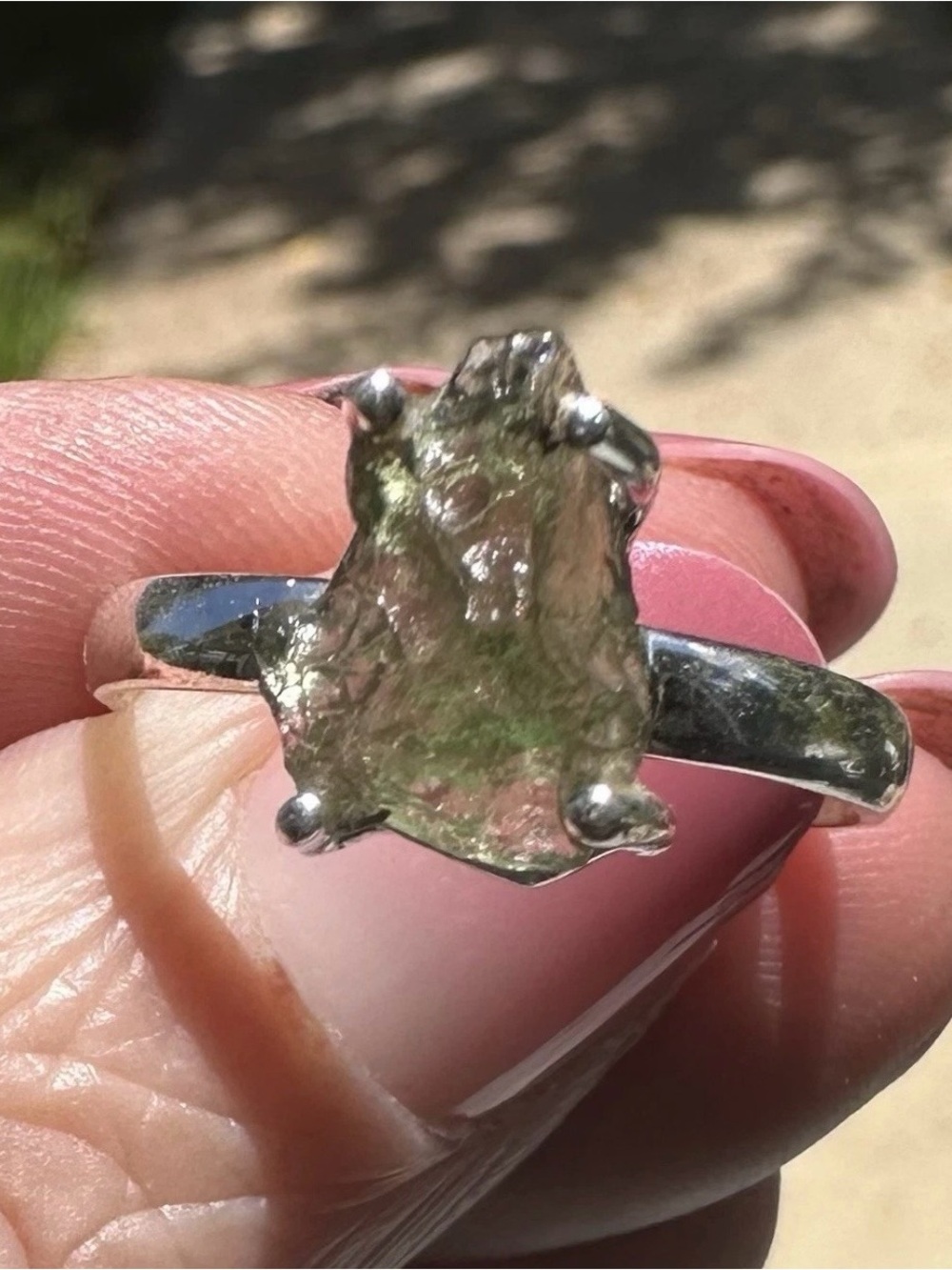 Raw Moldavite Ring Sterling Silver 925 Solitaire Prong Set Size 10 Green